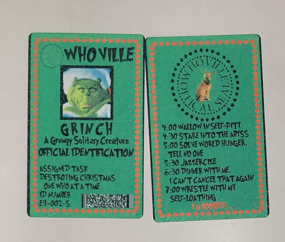 Grinch Santa or Rudolph drivers license